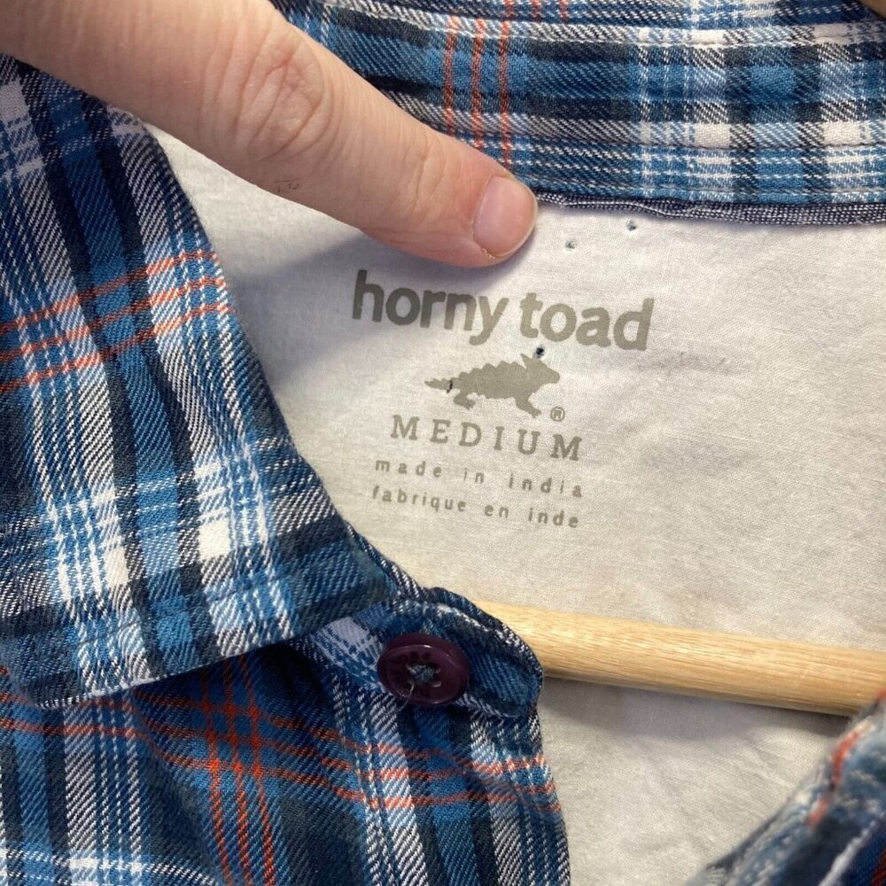 Horny Toad Mixologist Flannel Button Up Shirt Womens Size Medium M Blue Plaid‎ - Picture 3 of 14